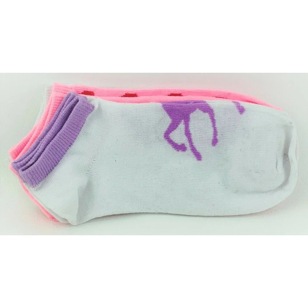 Women's Girls 3 Pk Unicorn Low Cut Socks Novelty Print White Pink,Purple Sz 9-11